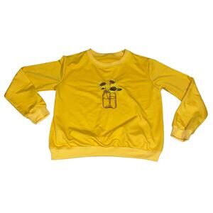 Rumwe Sunflower Mason Jar Crew Neck Ribbed hem pullover sweatshirt Yellow sz S/4